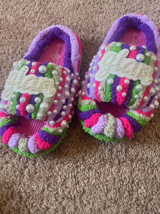 Glam Pearls Purple Pink Slides