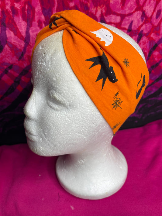 Halloween Ghost & Bats Turban Twist Headband