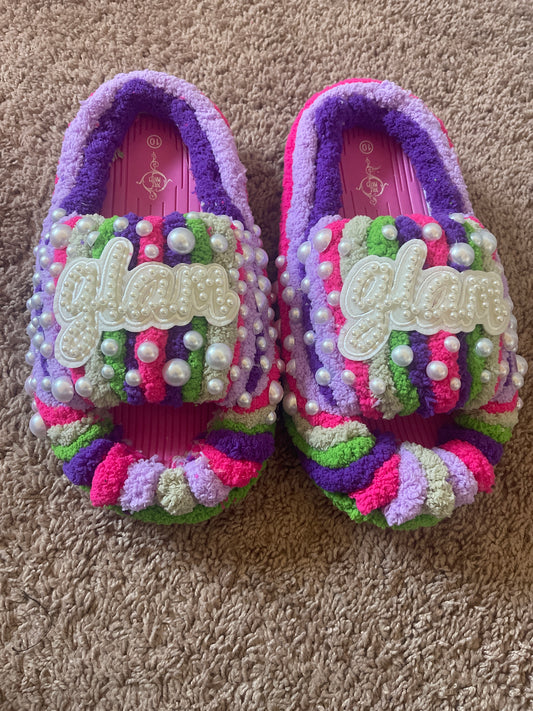 Glam Pearls Purple Pink Slides