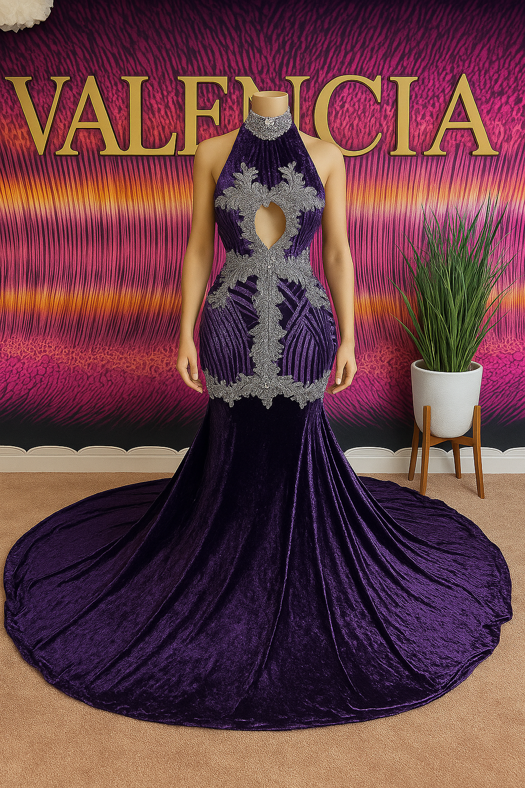"Midnight Opulence" Velvet Cutout Gown
