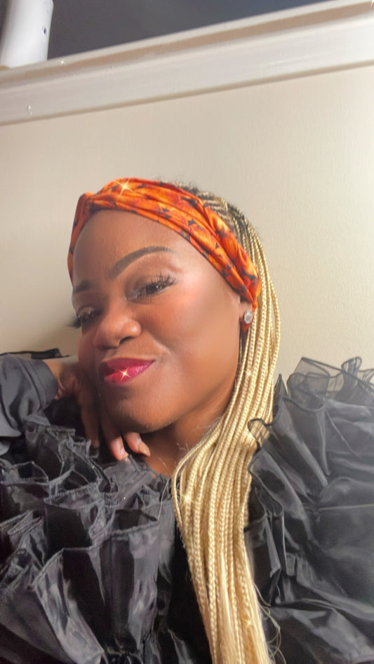 “Pumpkin Spice” Turban Twist Diva Headband - VALENCIA COUTURE LLC (SEO) Gown Designer